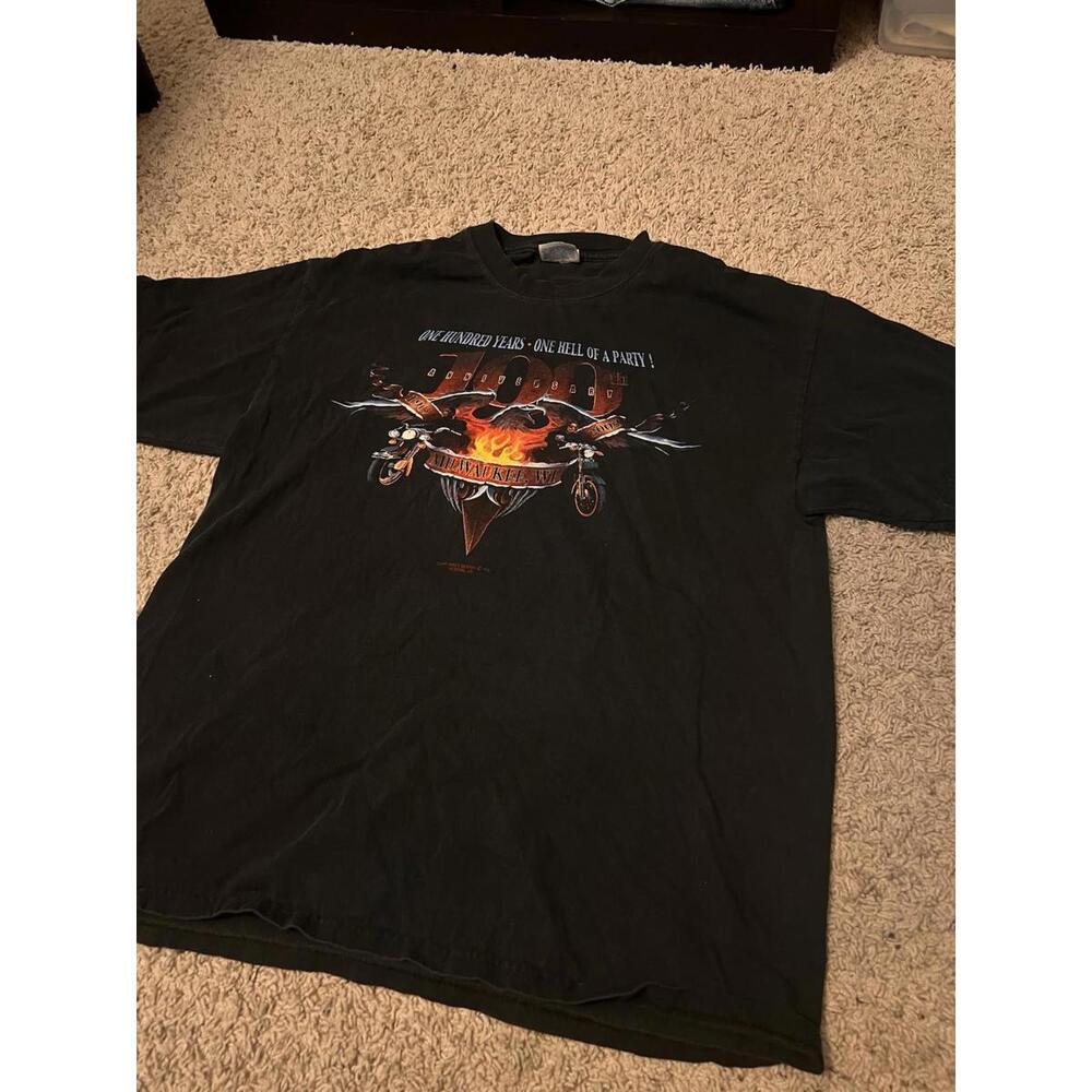 Vtg Biker Motorcycle T-Shirt 100 Year Anniversary 2003 Eagle Milwaukee Size L